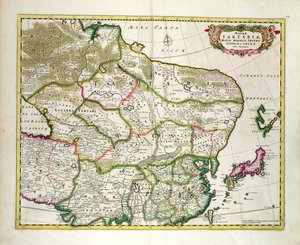 Mapa da Mongólia mostrando parte da Rússia, Japão e China, c.1680, por Frederick de Wit