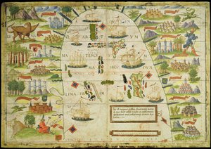 Mapa do mar da China, de um fac-símile do &39;Miller Atlas&39; de Pedro e Jorge Reinel, e Lopo Homem, feito em 1519