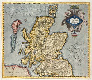 Mapa do Reino da Escócia, do século 17 Scotia Regnum (influenciado pelo Mercators Atlas)
