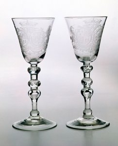 Cálice de balaústre leve de Newcastle com gravura blindada holandesa, século XVIII de Unbekannt Unbekannt