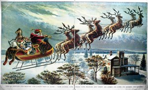 Primeiro passeio de Papai Noel com trenó e rena, ilustração para uma visita de São Nicolau, de Clement Clarke Moore (1779-1863) de 1890 de Unbekannt Unbekannt