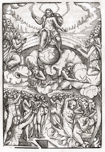 O Juízo Final, baseado em uma xilogravura de Hans Holbein (149798-1543), o Jovem, de &39;Der Todten Tanz&39;, publicou Basel, 1843 de Unbekannt Unbekannt