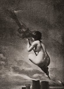The Witch on Her Broomstick, depois de um trabalho de LR Falero. Da história moral ilustrada desde a Idade Média até o presente por Eduard Fuchs, publicado em 1909.