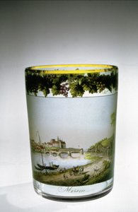 Tumbler esmaltado com uma vista de Meissen por Samuel Mohn, alemão, início do século XIX de Unbekannt Unbekannt