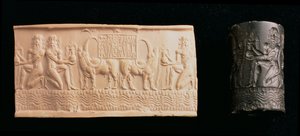 00326 Selo cilíndrico de Shar-kali-sharri, Rei de Akkad, Mesopotâmia, c.2340-2100 BC (mármore preto) de Unbekannt