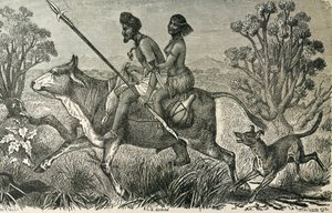 ÁFRICA (séc. XIX). Habitantes da África Central. Gravura. de Unbekannter Künstler