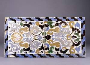 Painel de cerâmica cuerda em cerâmica da dinastia Nasrid, com desenho de arabescos e palmetas entrelaçados, do final do século XIV ou XV de Unbekannt