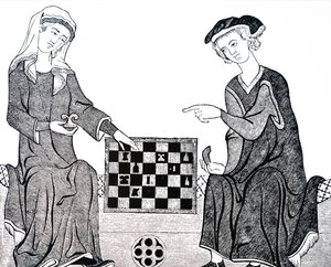 Um homem e uma mulher jogando xadrez de Unbekannt