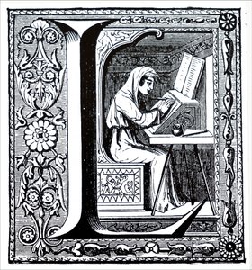 Um monge a iluminar um manuscrito de Unbekannt