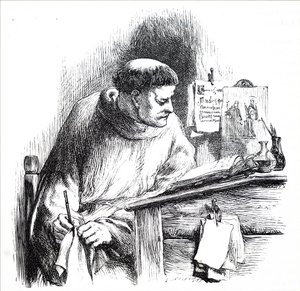 Um monge a iluminar um manuscrito de Unbekannt