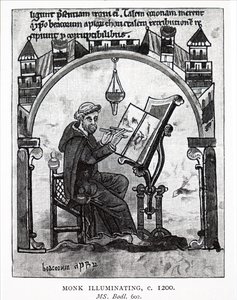 Um monge a iluminar um manuscrito de Unbekannt
