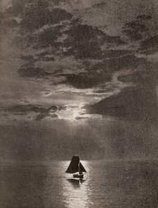 Um trecho de oceano ao luar com um veleiro de Unbekannter Künstler