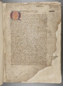 Uma transcrição, em três mãos, das obras filosóficas de Marcus Tullius Cicero aparentemente tirada da editio romana de 1471, com marginalia na mão de Archibald Whitelaw e outros, c.1480 (tinta sobre pergaminho) de Unbekannt