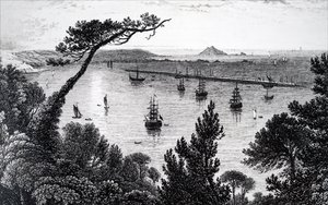 Uma vista do porto de Plymouth. de Unbekannt