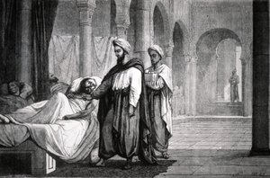 Abulcasis (936-1013), médico do califa Al-HakamII, no hospital de Córdova (Espanha), gravura de Unbekannter Künstler