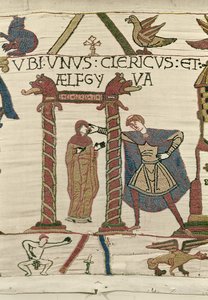 Aelfgyva com um padre, Bayeux Tapestry (bordado de lã em linho) de Unbekannt