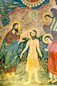 Igreja Apostólica Armênia; Mural; Batismo de Jesus Cristo por João Batista no Jordão; Igreja de Belém ou Igreja Bedkhem; distrito de Julfa ou Jolfa; Isfahan; Irã; Ásia de Unbekannt