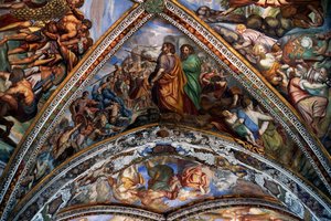 Cenas bíblicas, afrescos (século XVIII) da abóbada da Catedral de São Bartolomeu, Lipari, Ilhas Eolianas (Património Mundial da UNESCO, 2000), Sicília, Itália. de Benjamin Baud