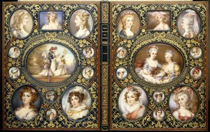 Encadernação com 24 miniaturas de retratos, do livro "French Characteristic Costumes" de Richard Brinsley Peake, 1816 de Unbekannt