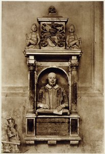 Busto de William Shakespeare (1564-1616) e inscrição (foto a p/b) de Unbekannt