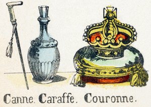 C - Canne Caraffe Couronne - Alfabeto - entretenimento infantil - Imagem epinal, série popular c.1890 (ilustração) de Unbekannt