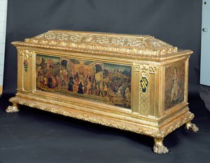 Cassone com painéis representando A Continência de Cipião e alegorias de Fortitude e Prudência, atribuídos à oficina de Apollonio di Giovanni, c.1460-65 (têmpera no painel) de Unbekannt