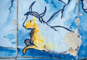 Cattle, azulejos tiles, Palace of Marquises of Fronteira, Lisbon, Portugal Detail de Benjamin Baud