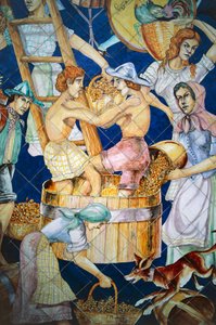 Painel de azulejos cerâmicos representando a colheita, Vietri sul Mare, Campania, Itália, Detalhe de William M. Timlin