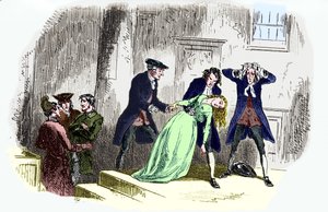 O conto de Charles Dickens "Um conto de duas cidades" : A legenda é: Após a frase. - Lucie Manette desmaia. CD: Romancista inglesa, 7 de Fevereiro de 1812 9 de Junho de 1870. Ilustração de George Cruikshank : caricaturista inglês e ilustrador de livros. de Unbekannt
