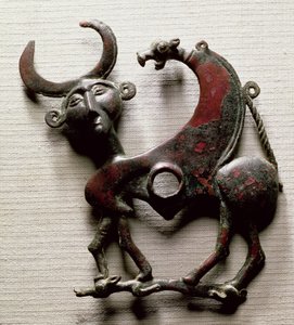 Pedaço de bochecha de cavalo mordido na forma de uma besta de cabeça humana, de Luristão, Irão Ocidental, c.800-700 AC (bronze) de Unbekannt