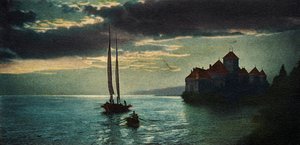 Château de Chillon - o castelo no Lago de Genebra (perto de Montreux) (postal) de Unbekannter Künstler