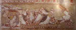 Igreja (Église Saint-Martin). Interior. Quadros de parede (fresco). Parede norte do coro. Pormenor. Prisão de Cristo, lavagem dos pés. Século XII. de Unbekannt