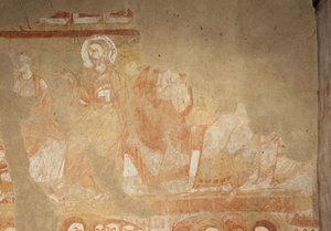 Igreja (Église Saint-Martin). Interior. Quadros de parede (fresco). Parede oeste da nave. Pormenor. Apóstolos. Século XII. de Unbekannt