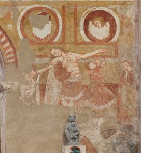 Igreja (Église Saint-Martin). Interior. Quadros de parede (fresco). Parede oeste da nave. Pormenor. Descida da cruz. Século XII. de Unbekannt