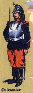 Cuirassier com uniforme de soldado. Alfabeto ilustrado. Imagens reunidas em Jarville-Nancy, início do século XX. Dimensões: 40 x 29 cm. Litografia sobre fundo de bistre. de Unbekannt