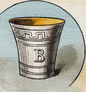 Taça . Gravura em "Alfabeto de ma petite fille". Bernardin-Bechet e Fils, livreiros-editores, Paris, por volta de 1895. Álbum inquebrável em lona. Bibliotheque des Bebes. 12 páginas. Álbum contendo um método de leitura e um abecedário ilustrativo. Dim: 29, de Unbekannt