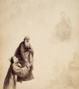 Dante, assistido por S. Bernardo, vê Beatriz sentada num trono no meio dos bem-aventurados, numa auréola de luz. Ilustração do Canto XXXI do Paradiso da Divina Comédia de Dante Alighieri. Obra de Francesco Scaramuzza dedicada ao Município de Florença. de Unbekannter Künstler