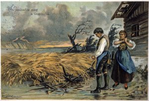 Livrai-nos do mal. Camponeses depois da tempestade. c.1900 (ilustração) de Unbekannter Künstler