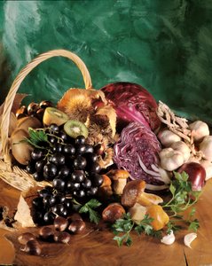 Dieta: uva preta, alho, cebola, dente de alho, salsa, cogumelo, castanha, kiwi e couve-roxa. de William M. Timlin