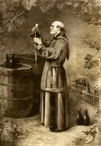 Dom Perignon descobrindo musgo em 1714 - início do século XX (gravura)