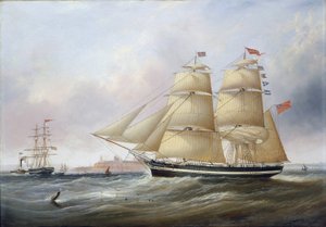 Retrato duplo do barco "Mary Ann", representado na foz do rio Tyne (ou Tinea, Inglaterra). Óleo sobre tela de Unbekannter Künstler