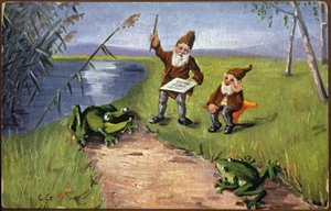 Anões e sapos, c.1910 (Postal) de Unbekannter Künstler