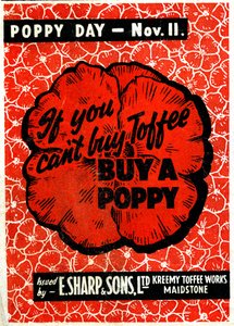 Anúncio de E.Sharp e Toffee do filho com poppy rememberance, c.1942 (litho) de Unbekannt