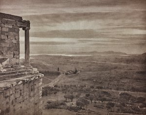 "En Grèce par monts et par vaux" ("Na Grécia através de montanhas e vales"): Vale de Atenas a partir das alturas do Propileu de Unbekannter Künstler