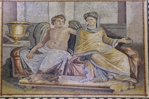 Eros e Psyche, mosaico de Zeugma, Museu do Mosaico de Zeugma, Gaziantep, Região da Anatólia do Sudeste, Anatólia, Turquia, Ásia de Unbekannter Künstler