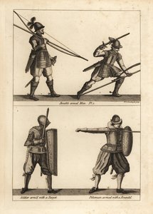 Exercício do homem de dois braços com arco e lúcio de Unbekannt