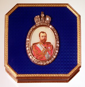 Caixa de esmalte azul Fabergé, com retrato do Czar Nicolau II de Unbekannt