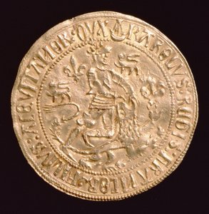 Forte de Carlos de França, Duque de Aquitânia (1433-77) (anverso) mostrando o duque lutando com um leão, Struck em Bordeaux de Unbekannt