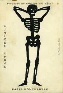 França, Ile-de-France, Paris (75): Publicidade do cabaret du Neant de Montmartre representando um esqueleto decoupe de Unbekannter Künstler