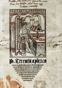 Frontispício das comédias do poeta cômico Terence (Publius Terentius Aferer) (190-145 a.C.). O autor é representado. de Unbekannt